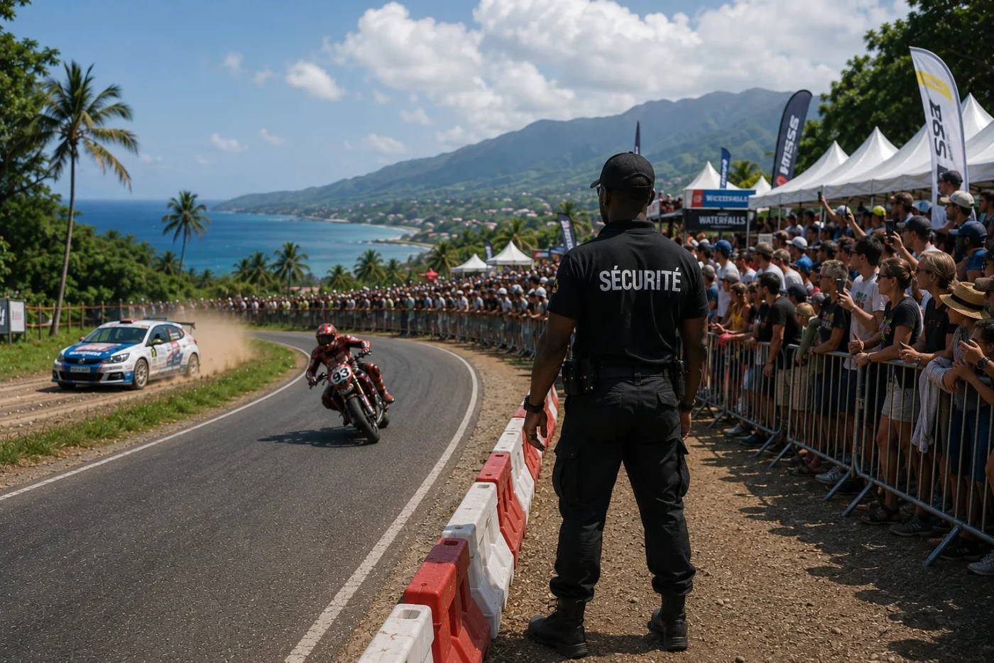 Agent DDI sécurité haut de gamme rallye Basse-Terre Guadeloupe vue mer