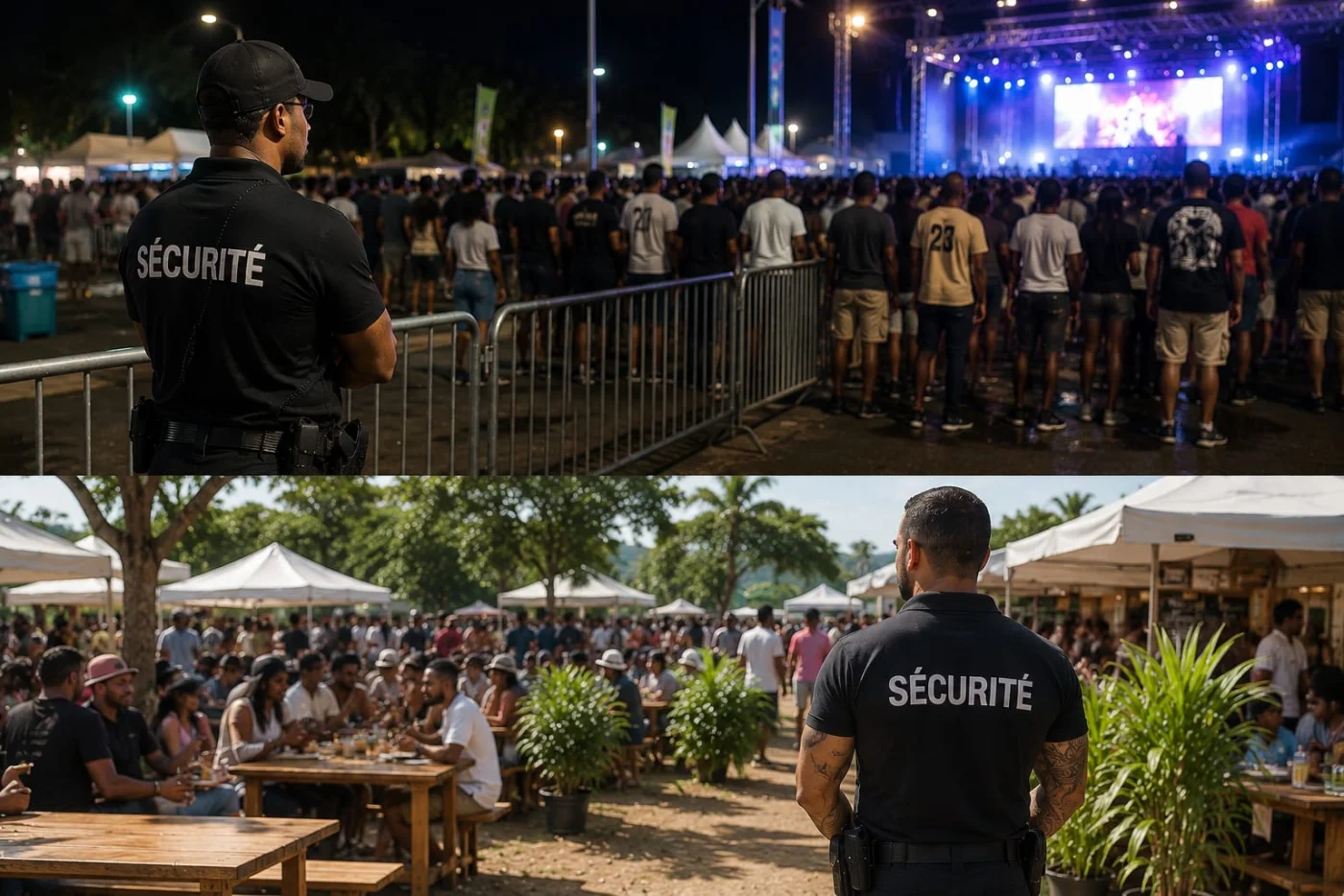 Agents DDI assurant la sécurité d'un festival en plein air en Guadeloupe